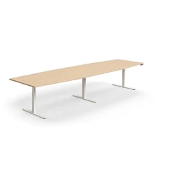 Neuvottelupöytä QBUS Korkeussäädettävä, veneen muotoinen, 4000x1200 mm, valkoinen jalusta, tammi