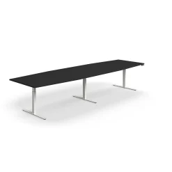 Neuvottelupöytä QBUS Korkeussäädettävä, veneen muotoinen, 4000x1200 mm, valkoinen jalusta, musta