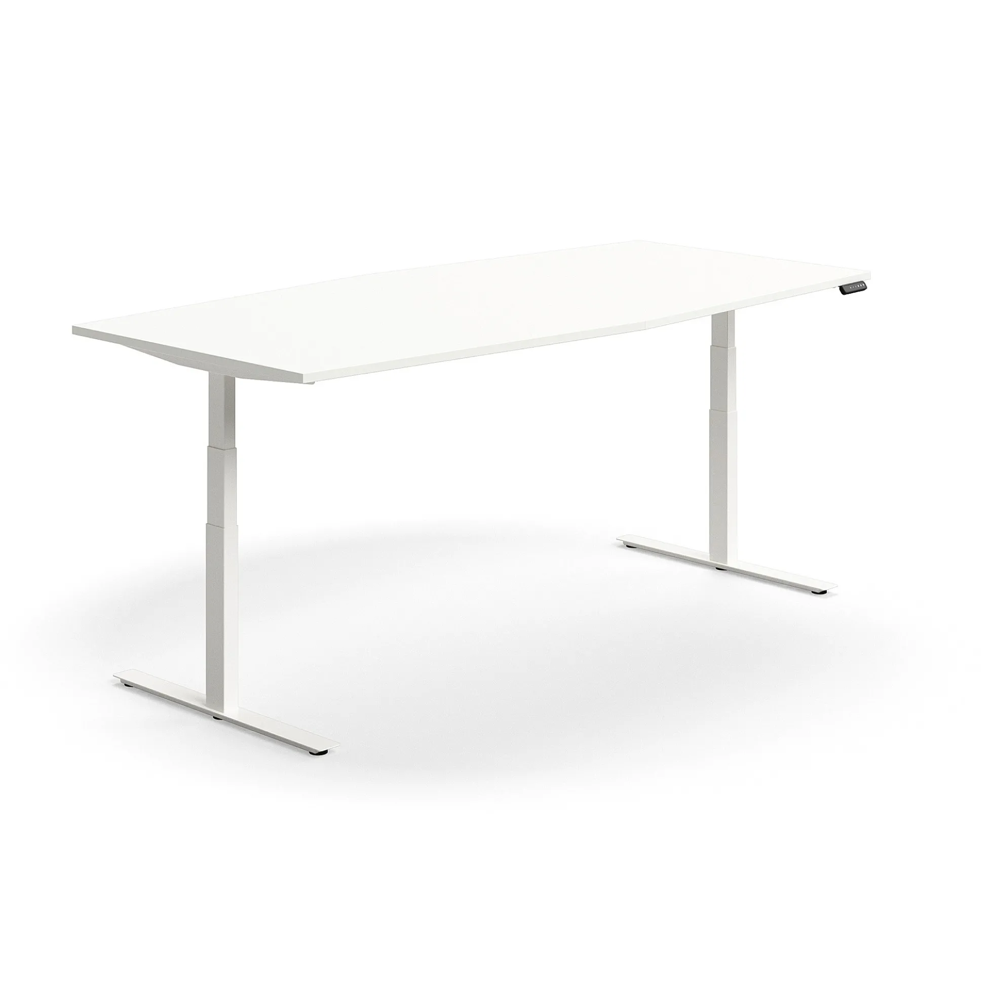 Neuvottelupöytä QBUS Korkeussäädettävä, veneen muotoinen, 2400x1200 mm, valkoinen jalusta, valkoinen
