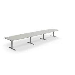 Neuvottelupöytä QBUS Veneen muotoinen, 5600x1200 mm, T-jalusta, hopeanharmaa jalusta, vaaleanharmaa