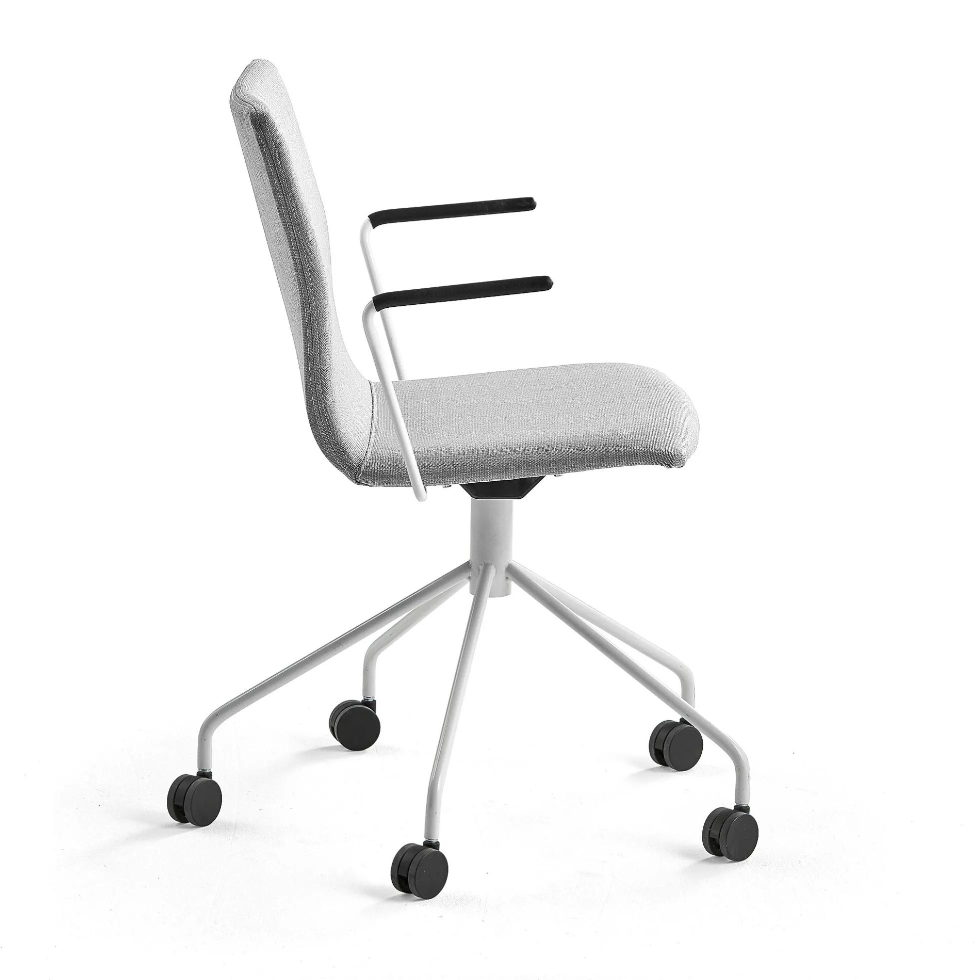 Neuvottelutuoli OTTAWA Viisisakarainen jalusta, käsinojat, pyörät, hopeanharmaa kangas, valkoinen