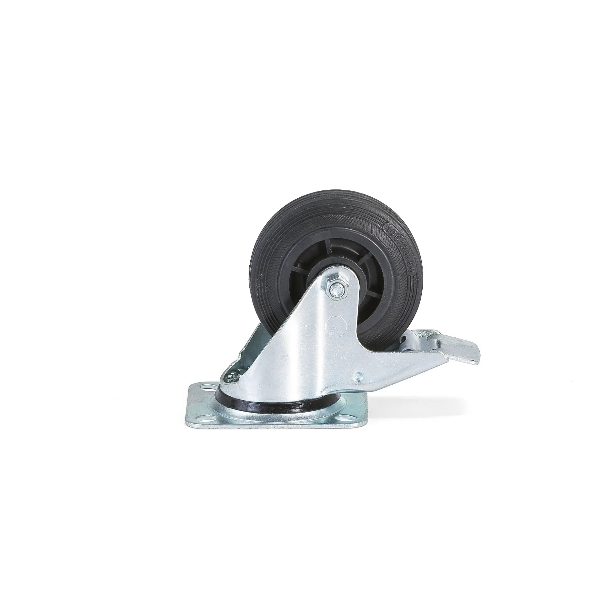 Nivelpyörä jarrulla 100x30 mm, 80 kg, umpikumi