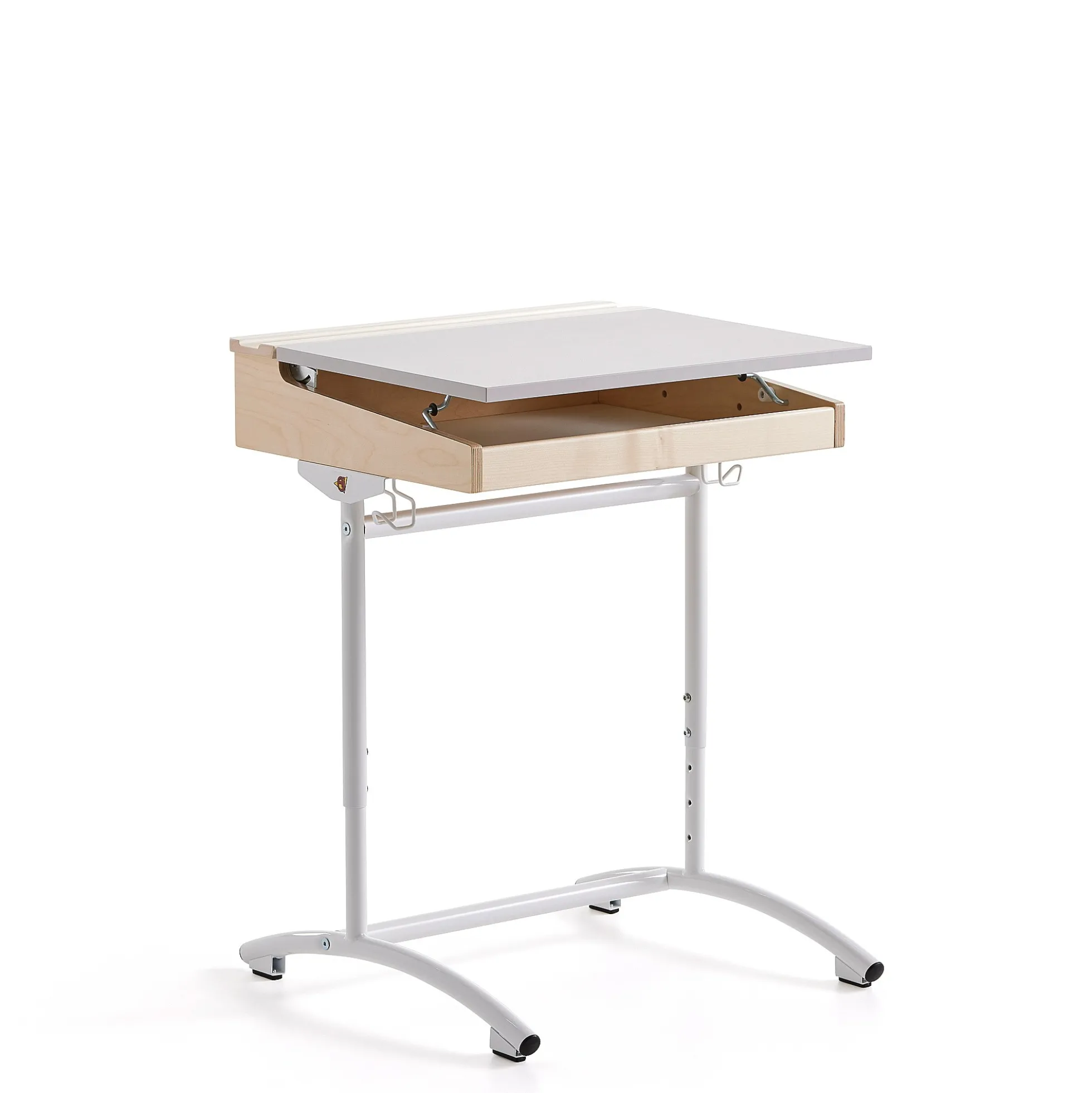 Oppilaspöytä ACCESS Korkeussäädettävä, 650x550 mm, valkoinen, harmaa ääntä vaimentava korkeapainelaminaatti