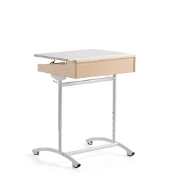 Oppilaspöytä ACCESS Korkeussäädettävä, 650x550 mm, valkoinen, harmaa ääntä vaimentava korkeapainelaminaatti