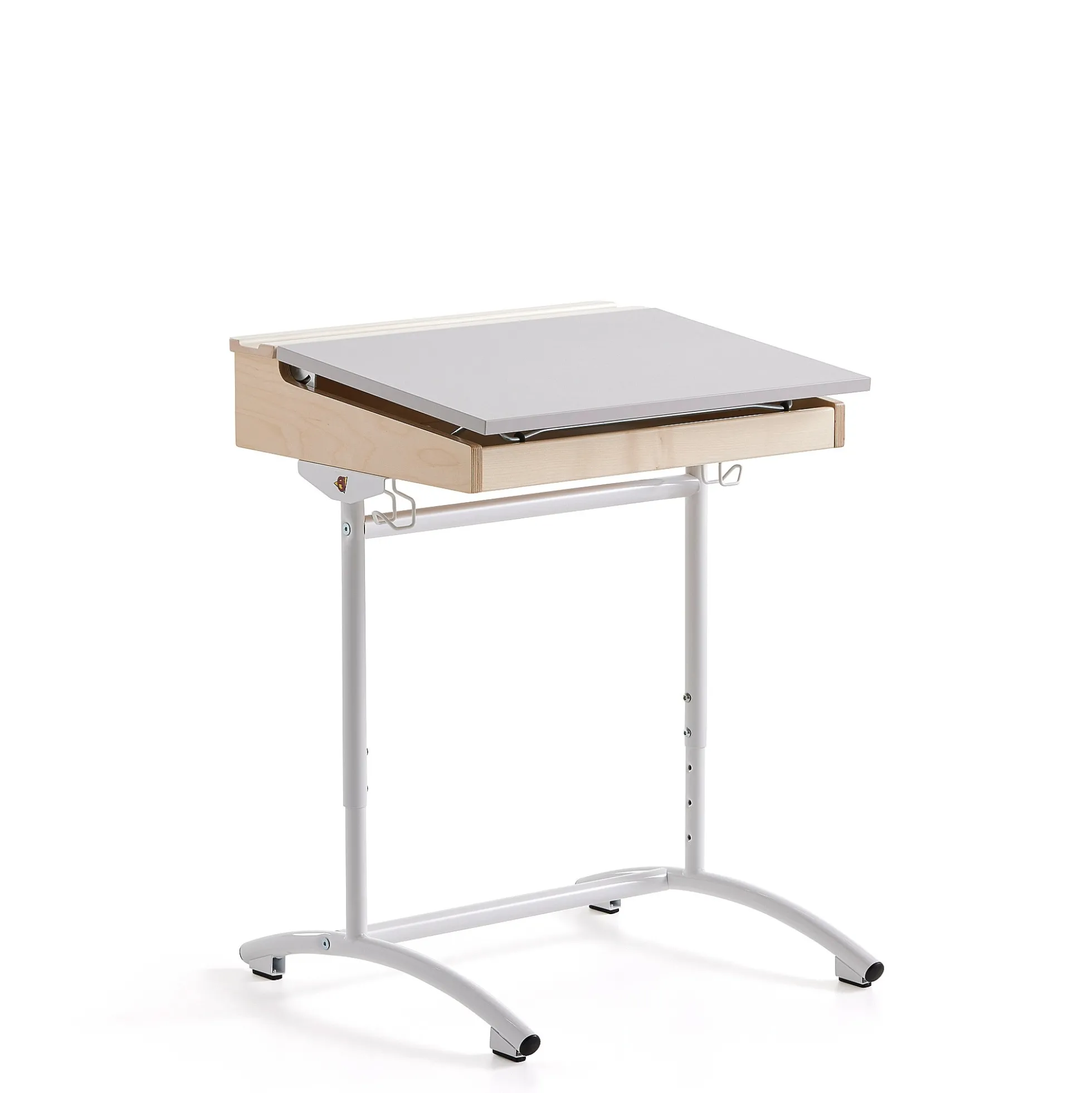 Oppilaspöytä ACCESS Korkeussäädettävä, 650x550 mm, valkoinen, harmaa ääntä vaimentava korkeapainelaminaatti