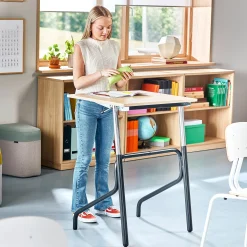 Oppilaspöytä ADJUST Korkeussäädettävä, 700x600 mm, korkeapainelaminaatti HPL, koivu, antrasiitinharmaa