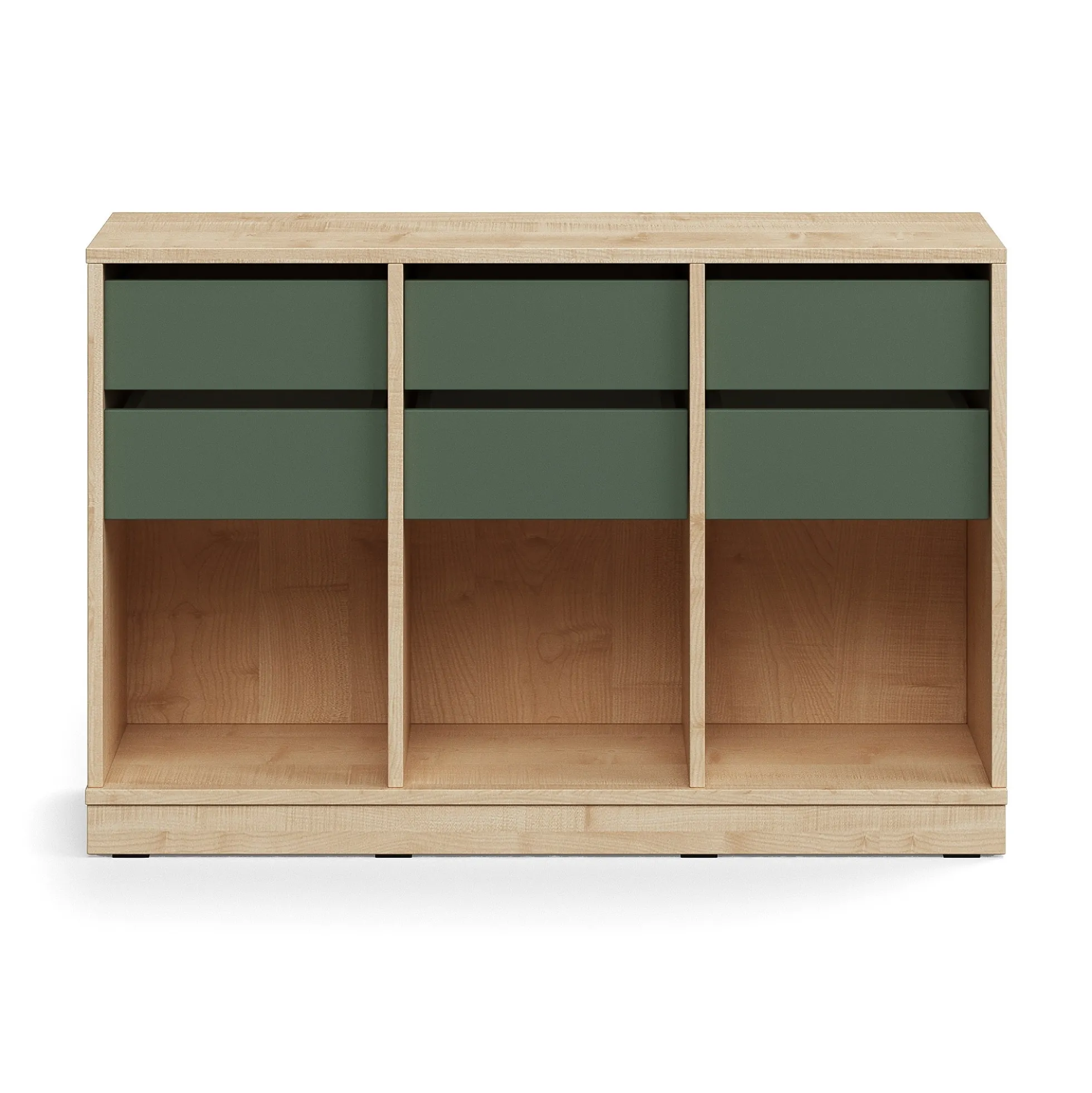Oppilassäilytin CASPER 6 laatikkoa, 3 lokeroa, sokkeli, koivu/tummanvihreä