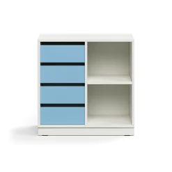Oppilassäilytin CASPER 4 laatikkoa, 2 lokeroa, sokkeli, valkoinen/taivaansininen