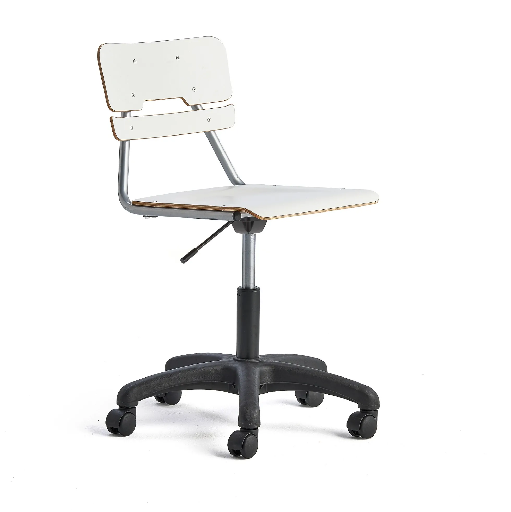 Oppilastuoli LEGERE Korkeussäädettävä, suuri istuin, pyörällinen, korkeus: 430-550 mm, valkoinen