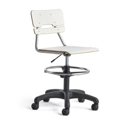 Oppilastuoli LEGERE Korkeussäädettävä, suuri istuin, pyörällinen, korkeus: 530-720 mm, valkoinen