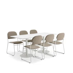 Pakettitarjous VERTICUS + DAWSON 1 pöytä ja 6 beige/valkoista tuolia