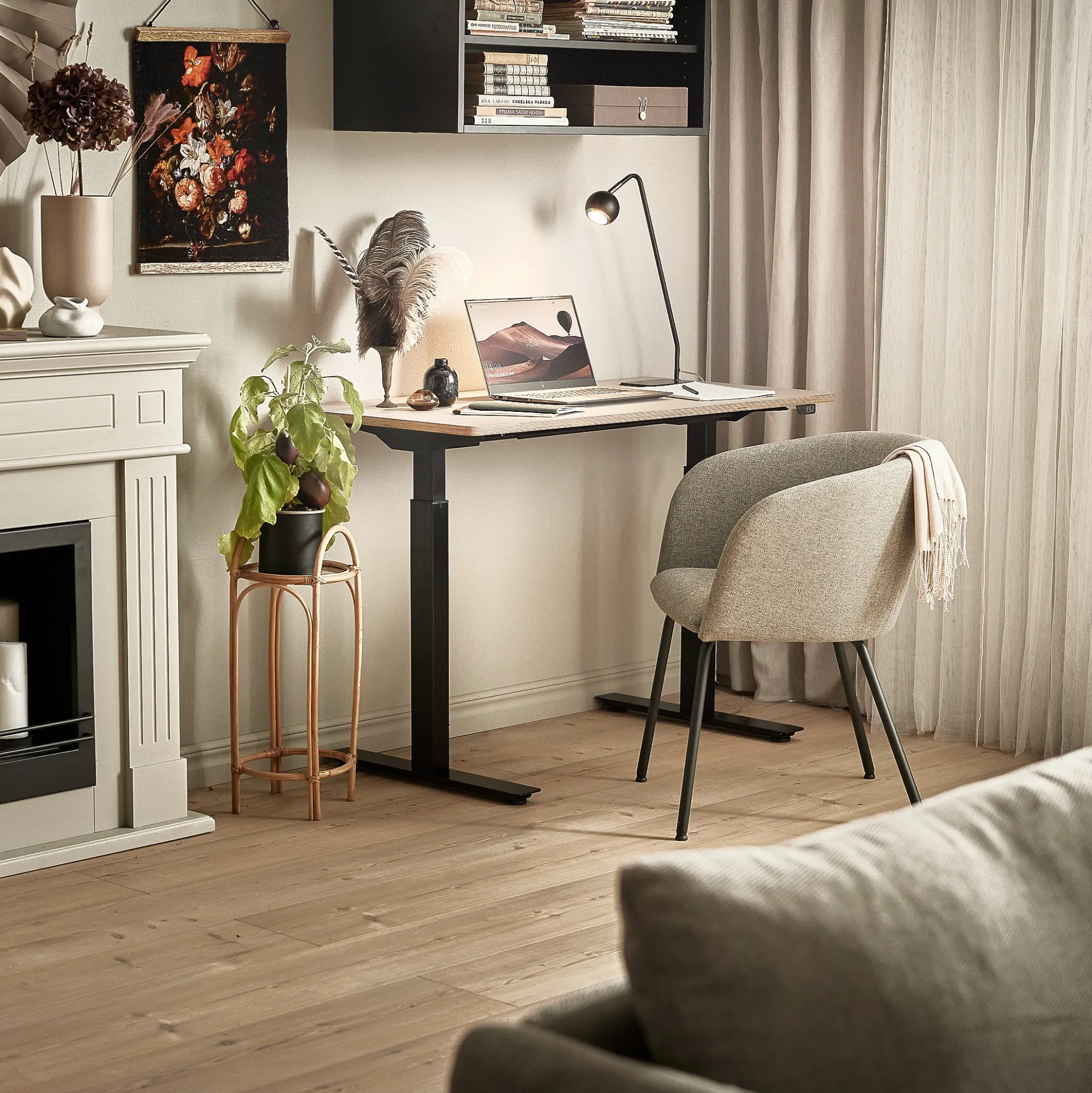 Pieni sähköpöytä NOVUS 1200x600 mm, musta jalusta, savenharmaa työtaso