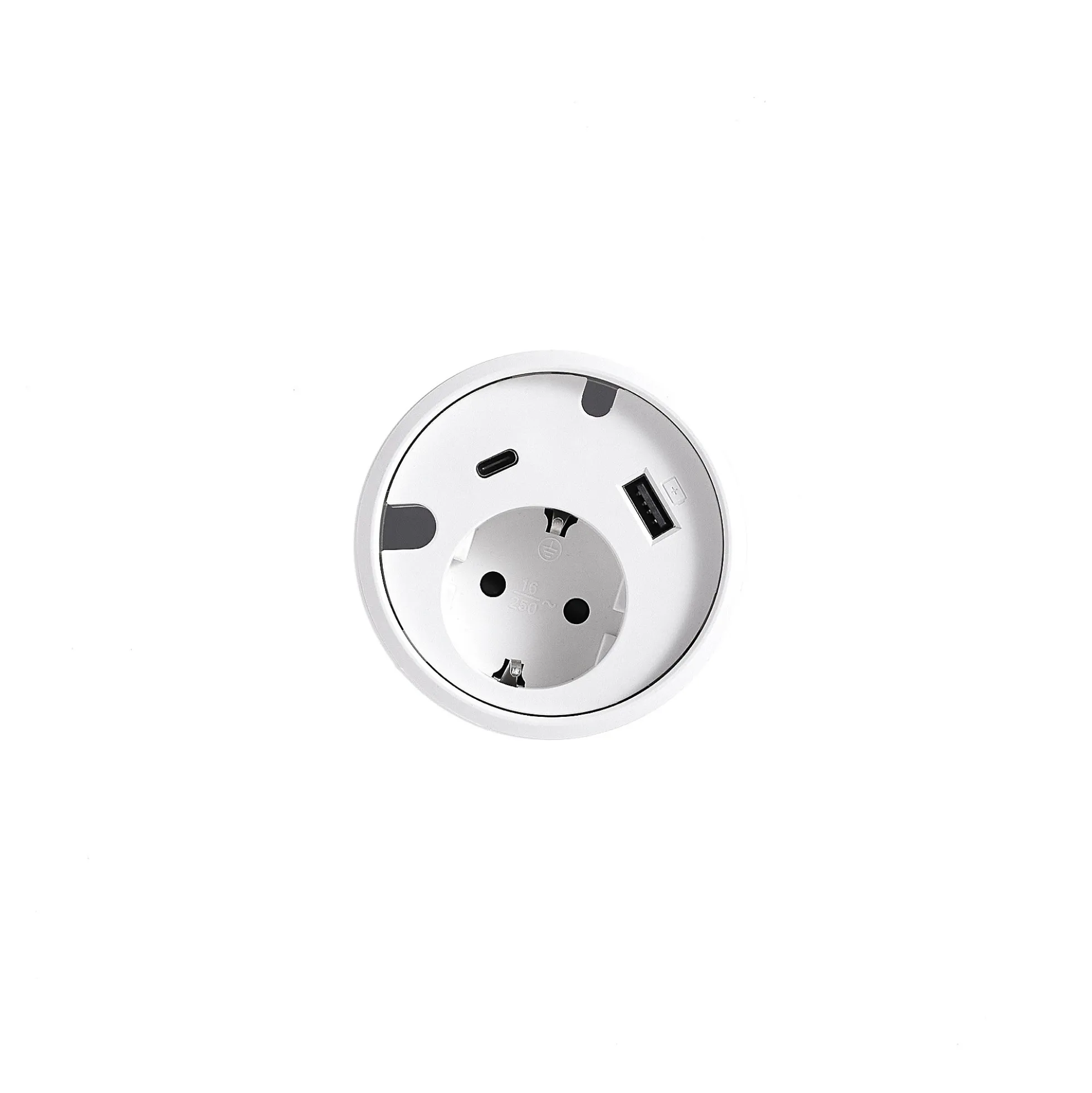 Pistorasia työpöytään UNIFY 1 sähköpiste, 1 USB-A, 1 USB-C, 2 kaapeliläpivientiä, valkoinen