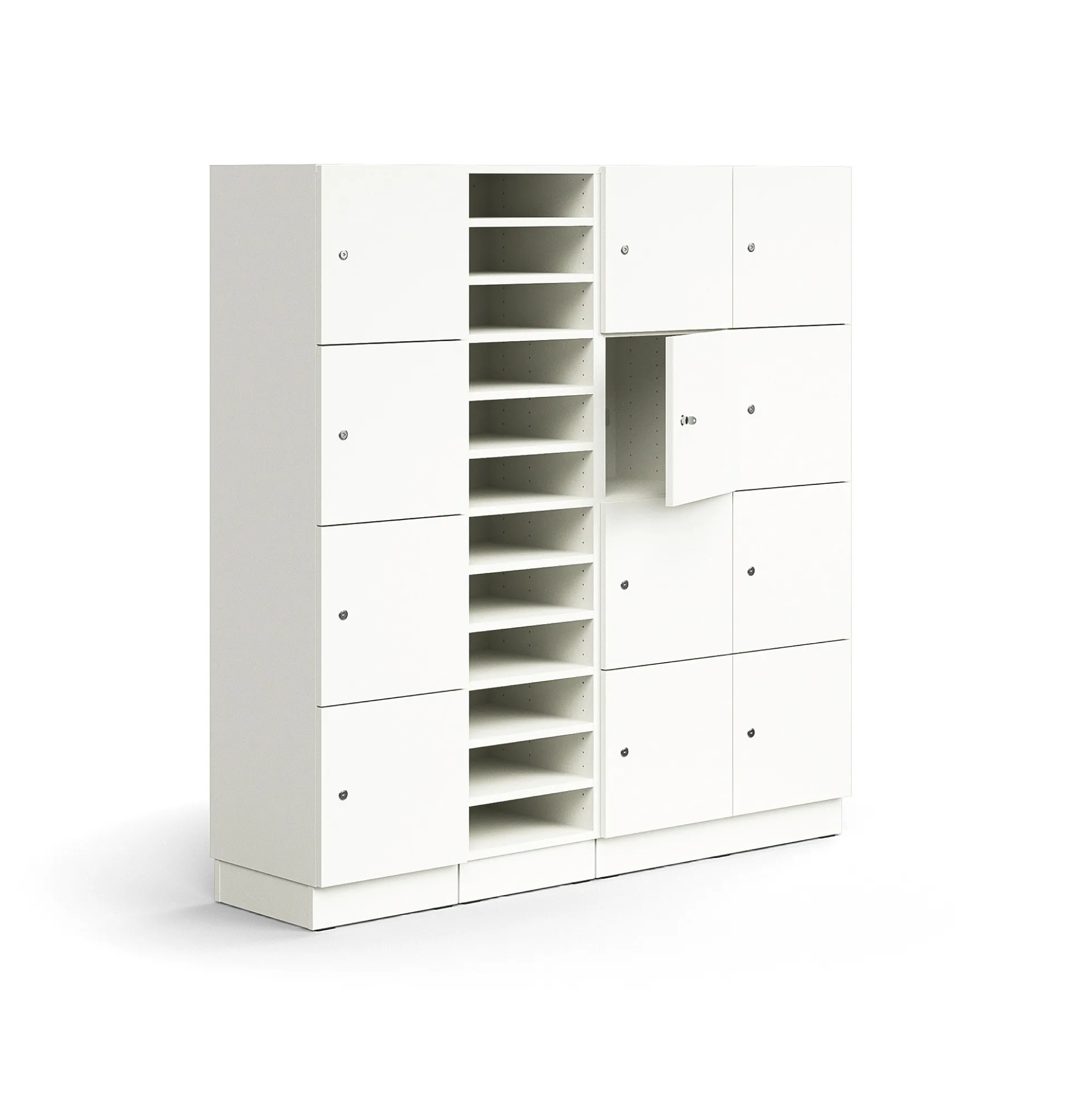 Postinlajitteluhylly QBUS 11 hyllytasoa + 12 lukollista lokeroa, sokkeli, 1636x1600x420 mm, valkoinen
