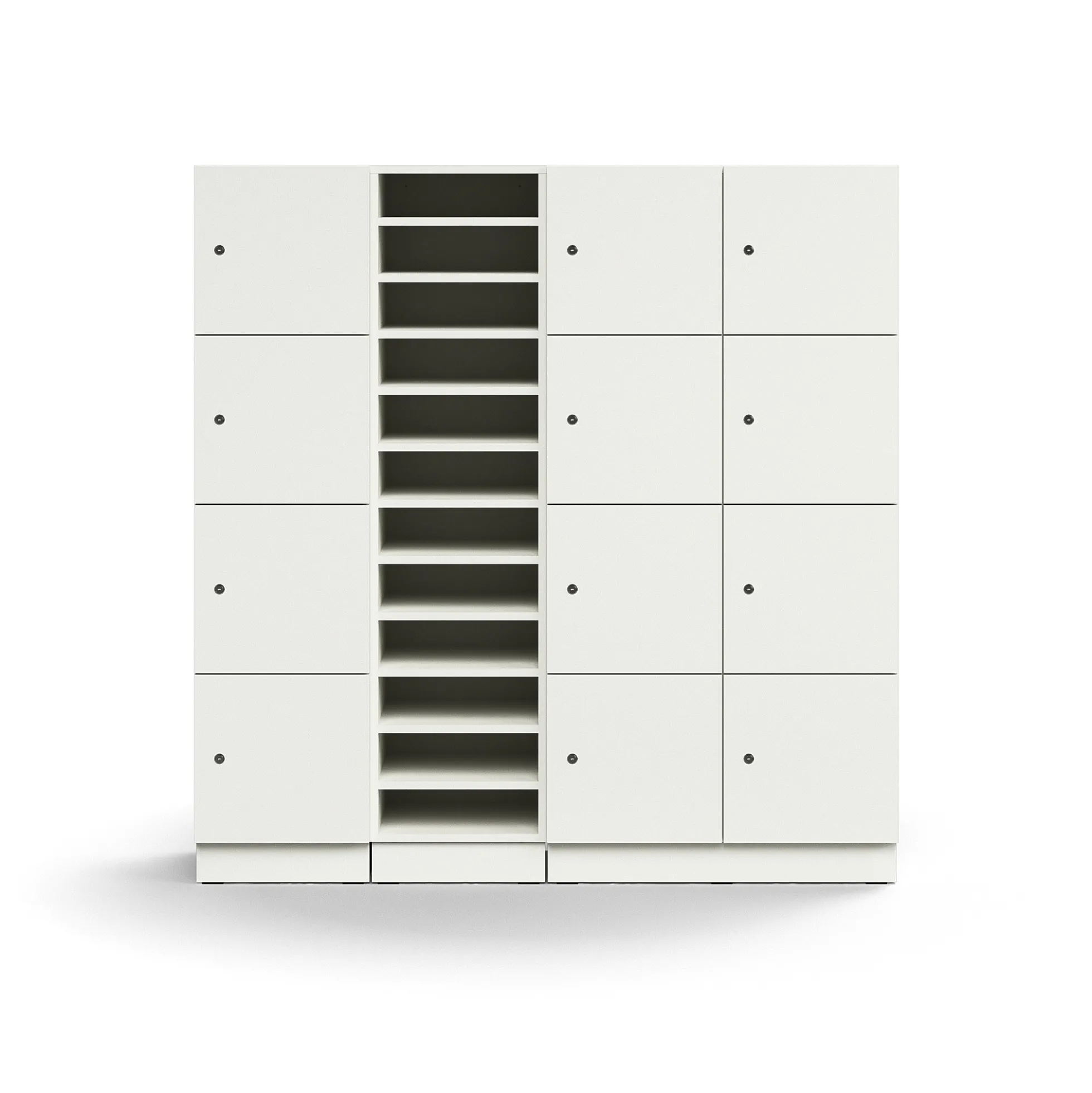 Postinlajitteluhylly QBUS 11 hyllytasoa + 12 lukollista lokeroa, sokkeli, 1636x1600x420 mm, valkoinen
