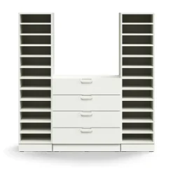 Postinlajitteluhylly QBUS 22 hyllytasoa + 4 vetolaatikkoa, sokkeli, 1636x1600x420 mm, valkoinen