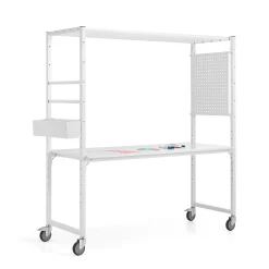 Projektipöytä TEAMWORK Pyörällinen, tarvikelaatikko, työkalupaneeli, valkoinen, valkotaulupöytälevy