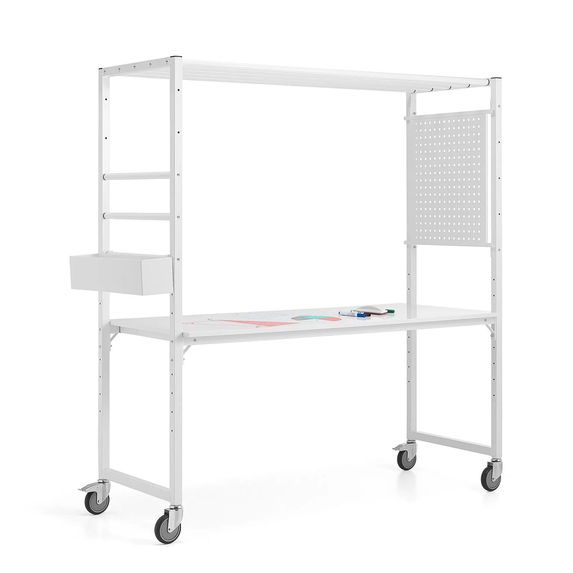 Projektipöytä TEAMWORK Pyörällinen, tarvikelaatikko, työkalupaneeli, valkoinen, valkotaulupöytälevy
