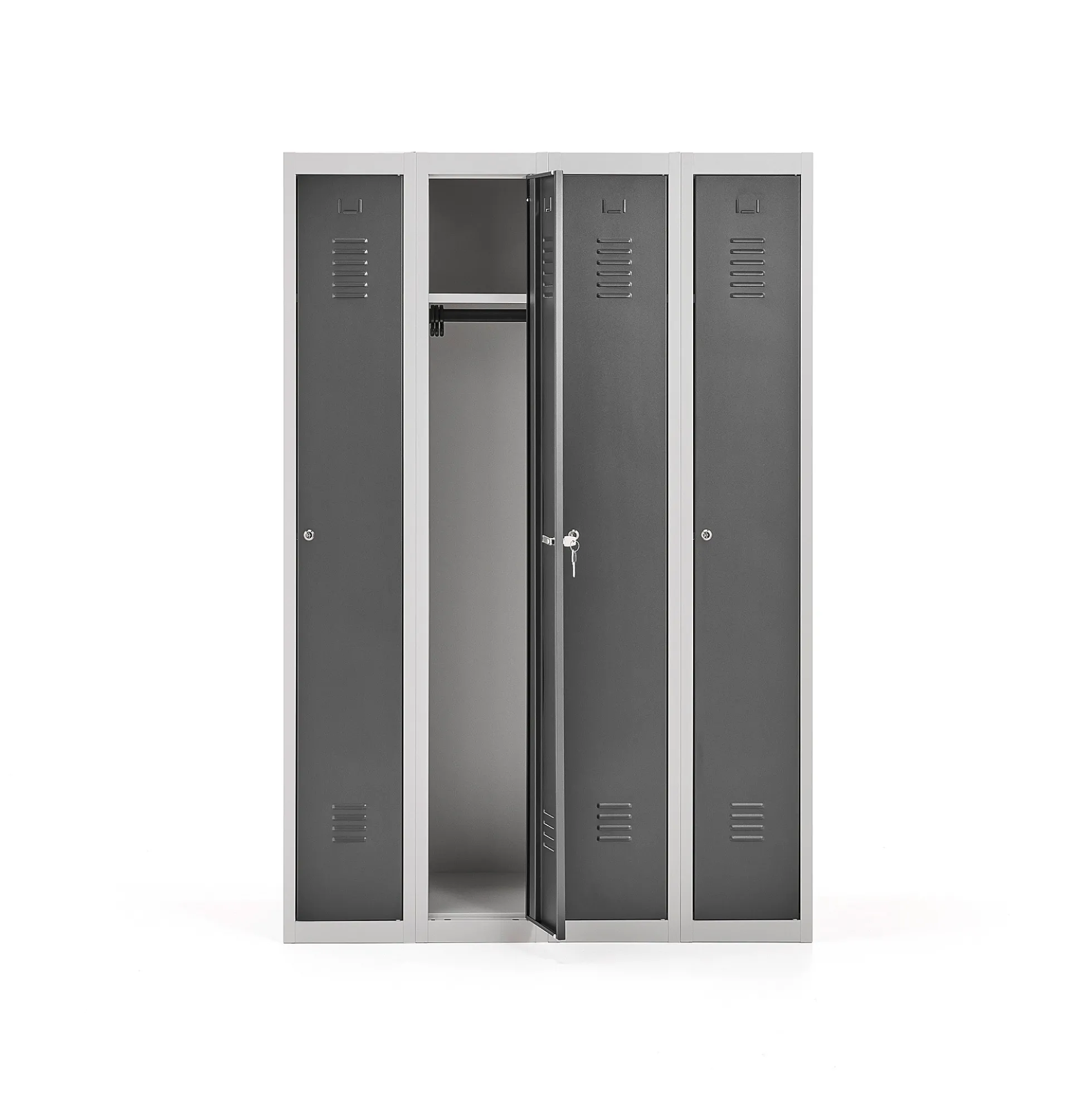 Pukukaappi CLICK 4 ovea, 4 osaa, 1800x1200x500 mm, harmaa runko, tummanharmaa ovi