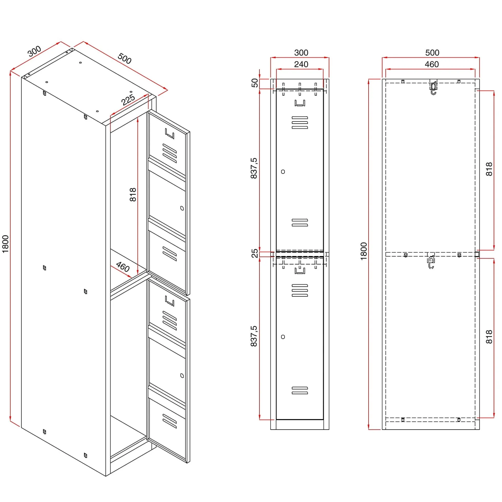 Pukukaappi CLICK 4 ovea, 2 osaa, 1800x600x500 mm, harmaa runko, tummanharmaa ovi