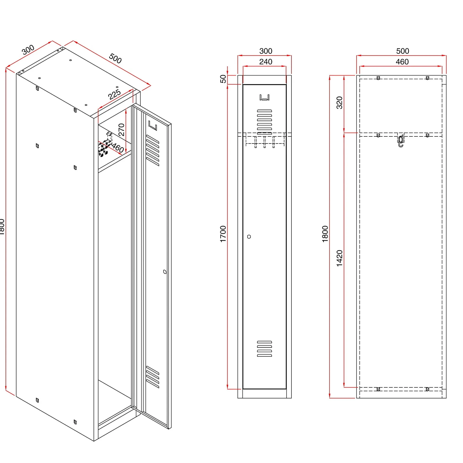 Pukukaappi CLICK 1 ovi, 1 osa 1800x300x500 mm, harmaa runko, tummanharmaa ovi