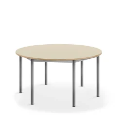 Pöytä BORÅS Korkeapainelaminaatti HPL, pyöreä, Ø 1200x600 mm, koivu, hopeanharmaa