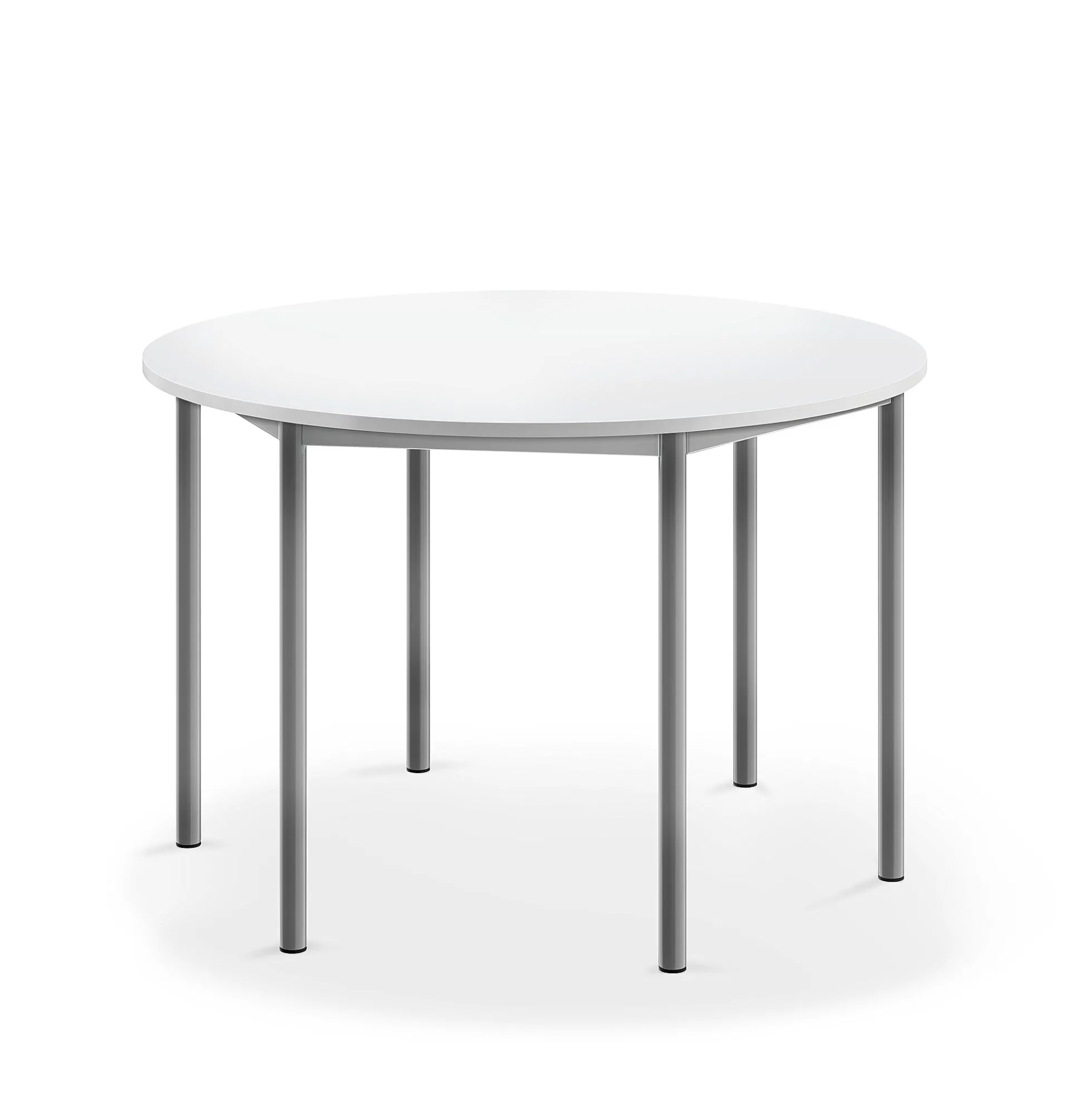 Pöytä BORÅS Pyöreä, Ø1200x760 mm, valkoinen laminaatti, hopeanharmaa