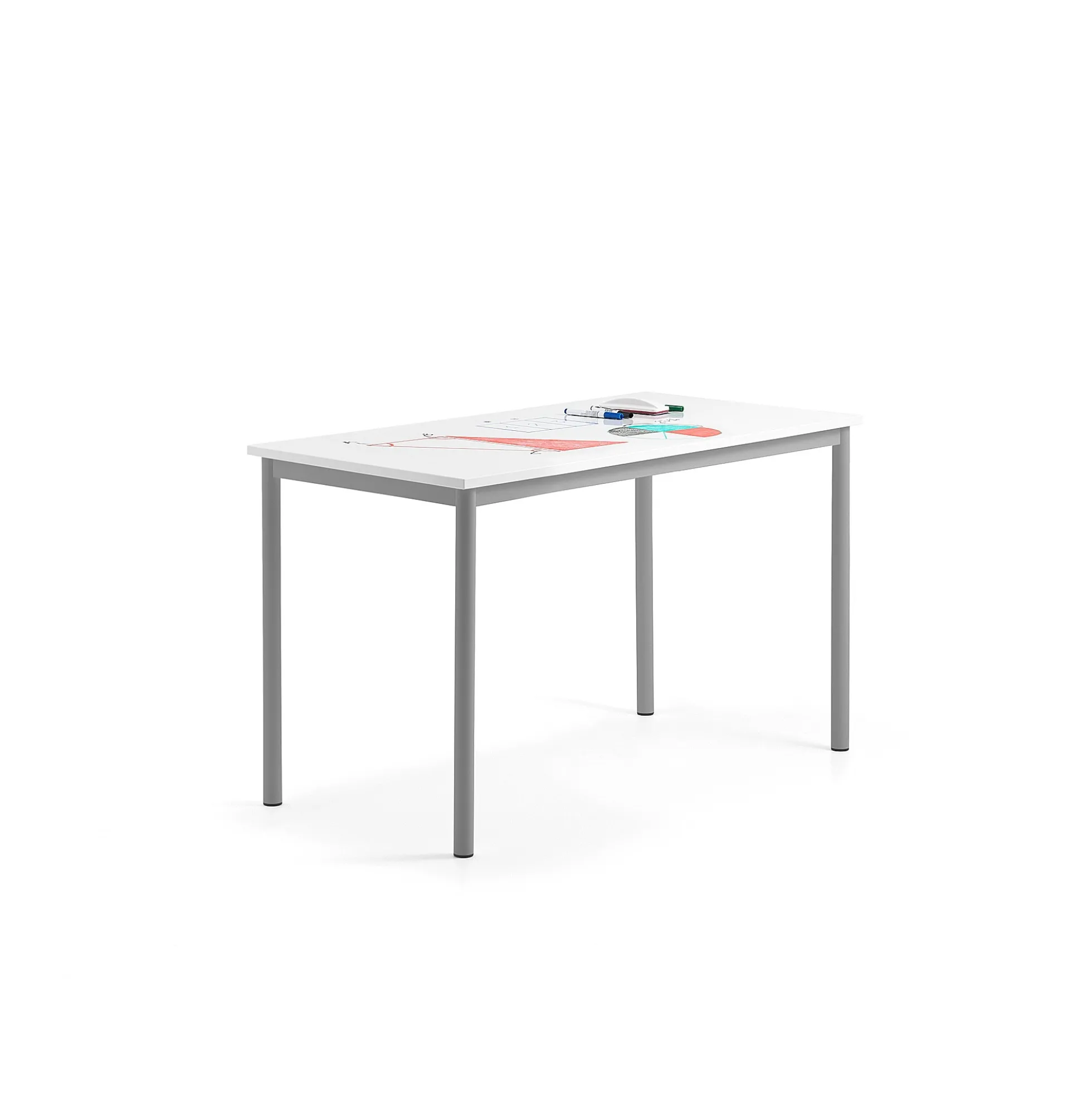 Pöytä BORÅS 1200x600x720 mm, valkotaulupöytälevy, alumiininharmaa