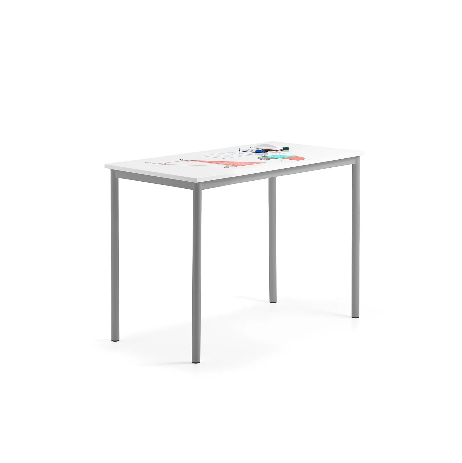 Pöytä BORÅS 1200x600x900 mm, valkotaulupöytälevy, alumiininharmaa