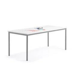 Pöytä BORÅS 1800x800x720 mm, valkotaulupöytälevy, alumiininharmaa