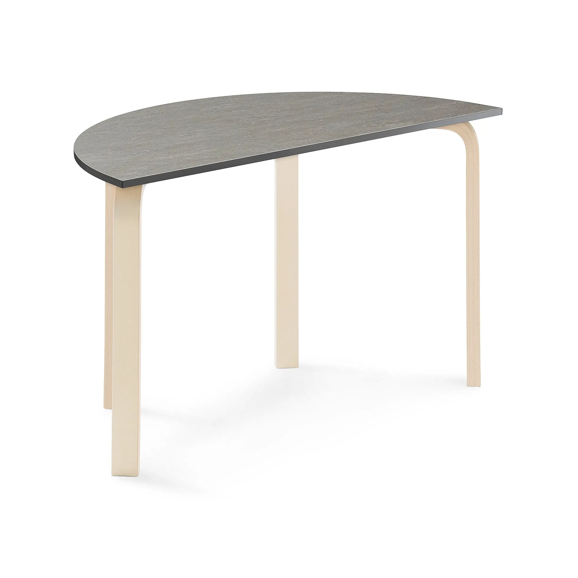 Pöytä ELTON Puoliympyrä, 1200x600x710 mm, tummanharmaa linoleumi, koivu