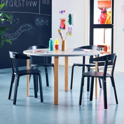 Pöytä ELTON Ø 1200x710 mm, harmaa linoleumi, koivu