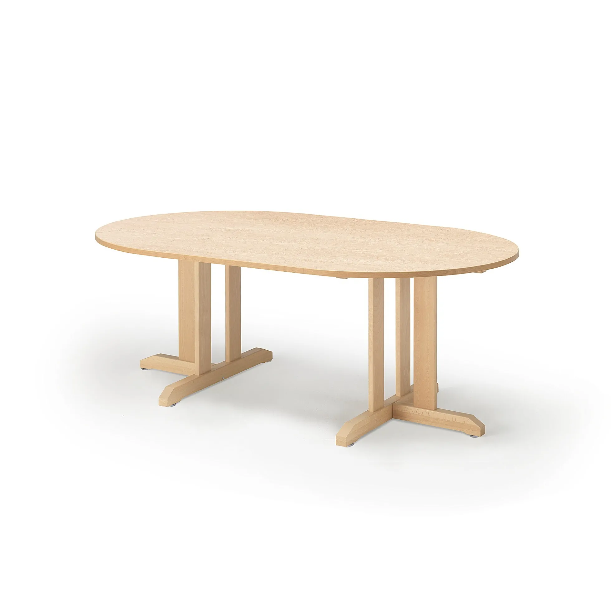 Pöytä KUPOL Ovaali, 1500x800x600 mm, beige linoleumi, koivu