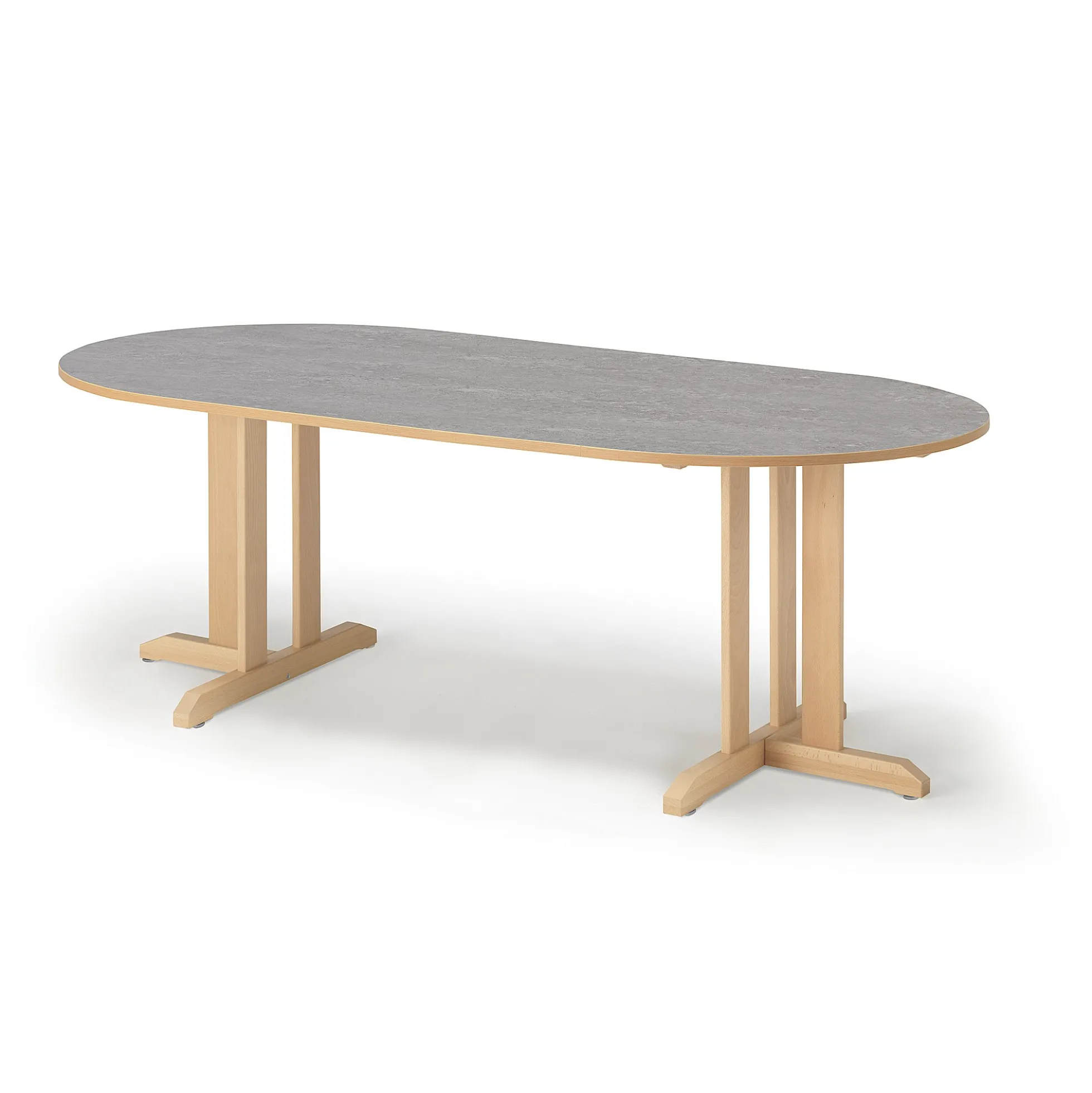 Pöytä KUPOL Ovaali, 2000x800x720 mm, harmaa linoleumi, koivu