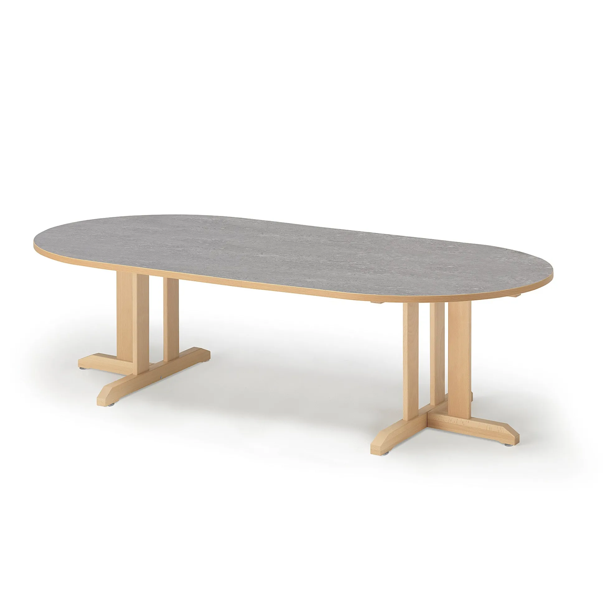 Pöytä KUPOL Ovaali, 2000x1000x500 mm, harmaa linoleumi, koivu