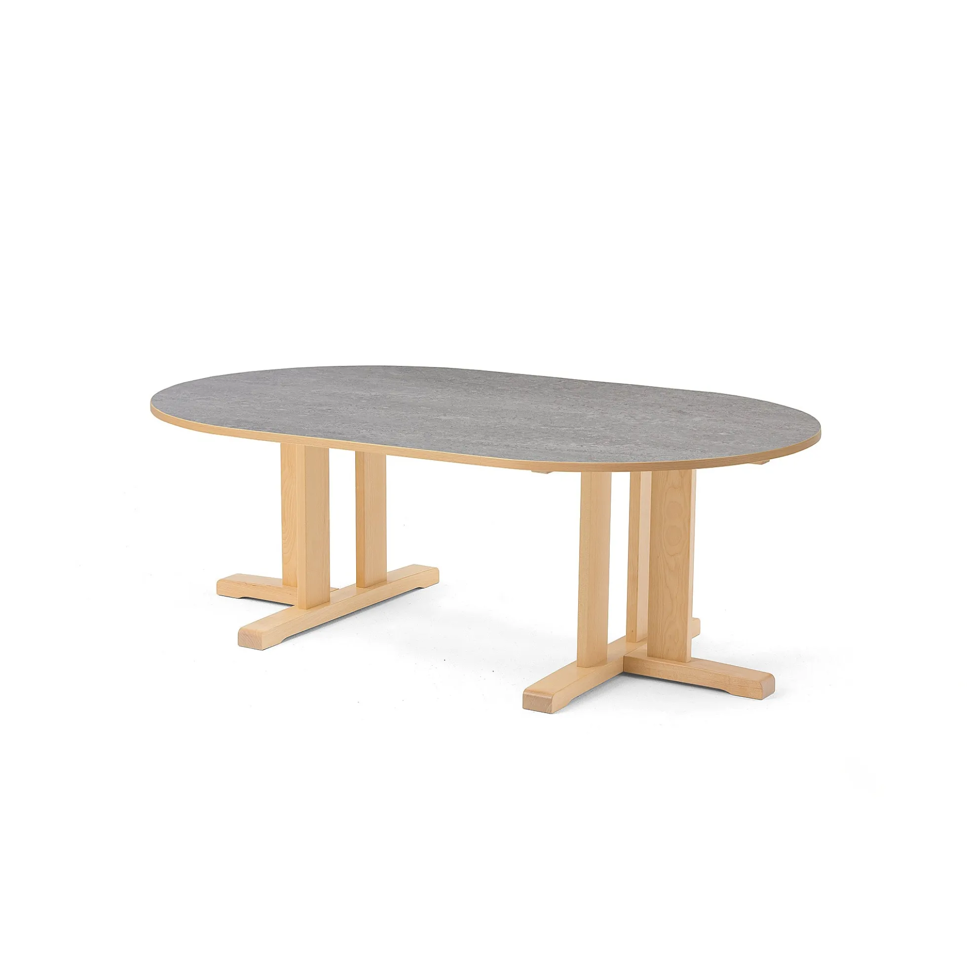 Pöytä KUPOL Ovaali, 1500x800x500 mm, harmaa linoleumi, koivu