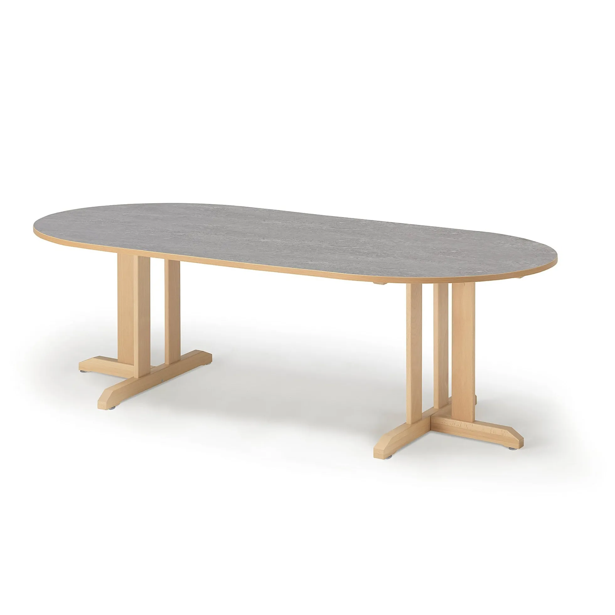 Pöytä KUPOL Ovaali, 2000x800x600 mm, harmaa linoleumi, koivu