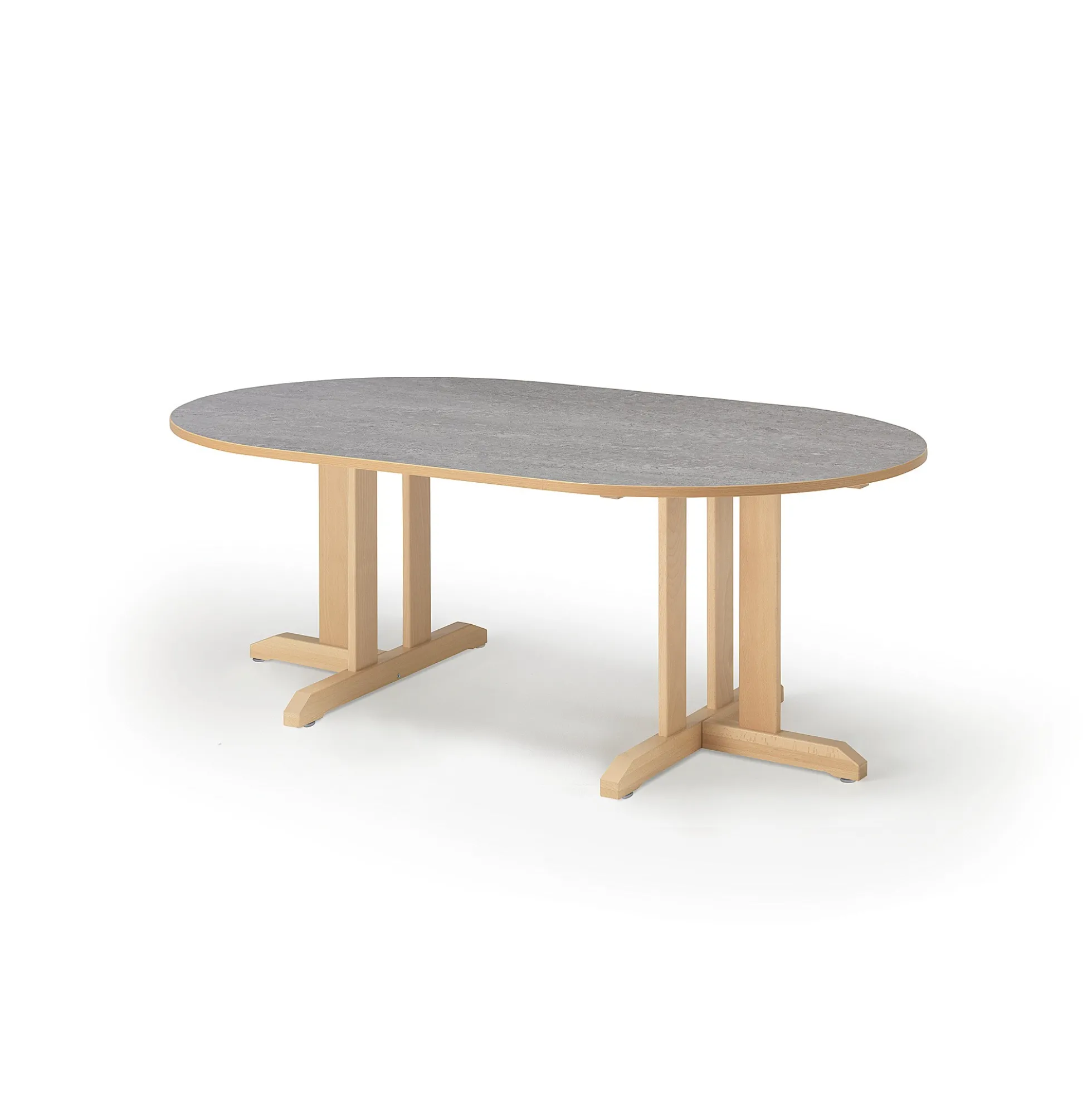 Pöytä KUPOL Ovaali, 1500x800x600 mm, harmaa linoleumi, koivu
