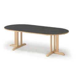 Pöytä KUPOL Ovaali, 2000x1000x600 mm, tummanharmaa linoleumi, koivu