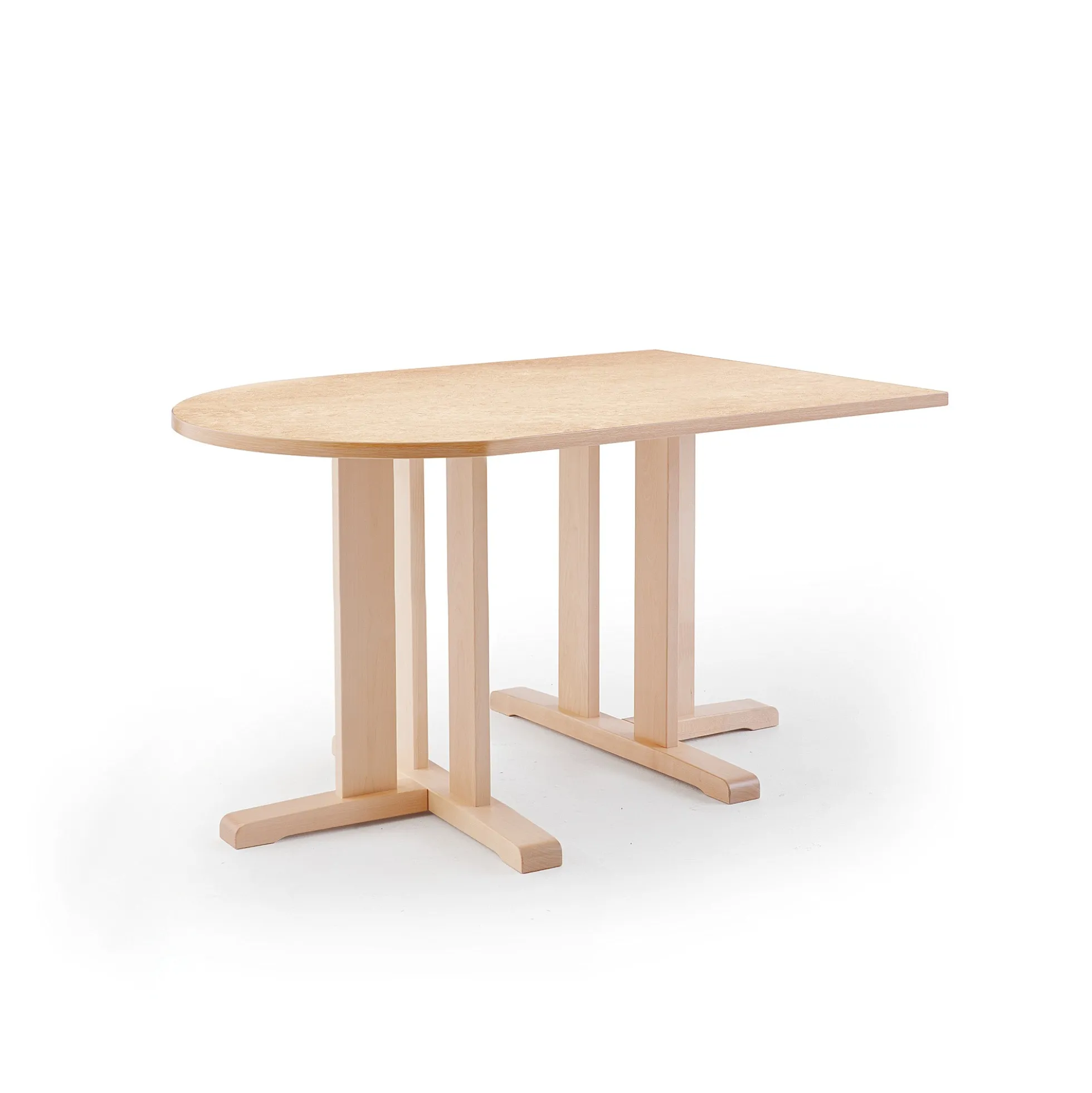 Pöytä KUPOL Puoliovaali, 1400x800x720 mm, beige linoleumi, koivu