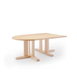 Pöytä KUPOL Puoliovaali, 1400x800x500 mm, beige linoleumi, koivu