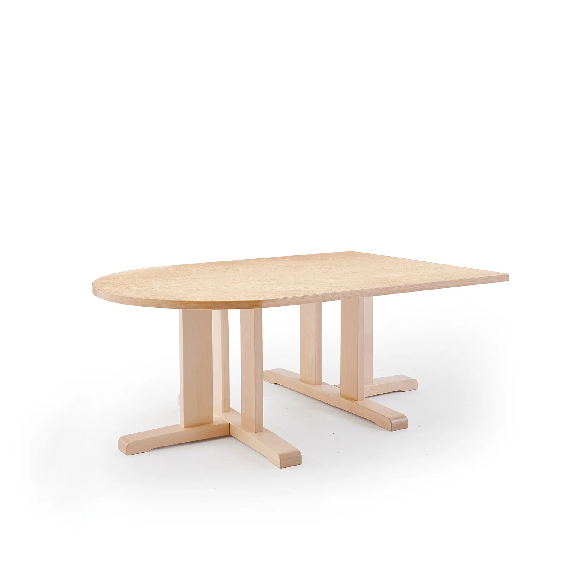 Pöytä KUPOL Puoliovaali, 1400x800x500 mm, beige linoleumi, koivu