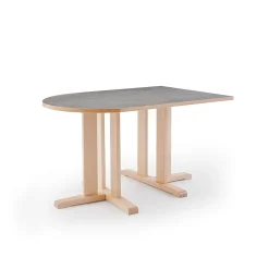 Pöytä KUPOL Puoliovaali, 1400x800x720 mm, harmaa linoleumi, koivu