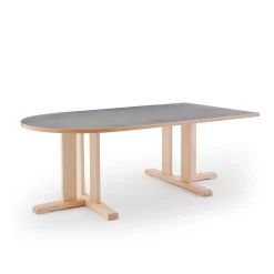 Pöytä KUPOL Puoliovaali, 1800x800x600 mm, harmaa linoleumi, koivu