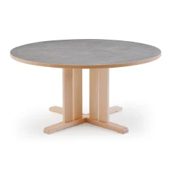 Pöytä KUPOL Ø1300x720 mm, harmaa linoleumi, koivu