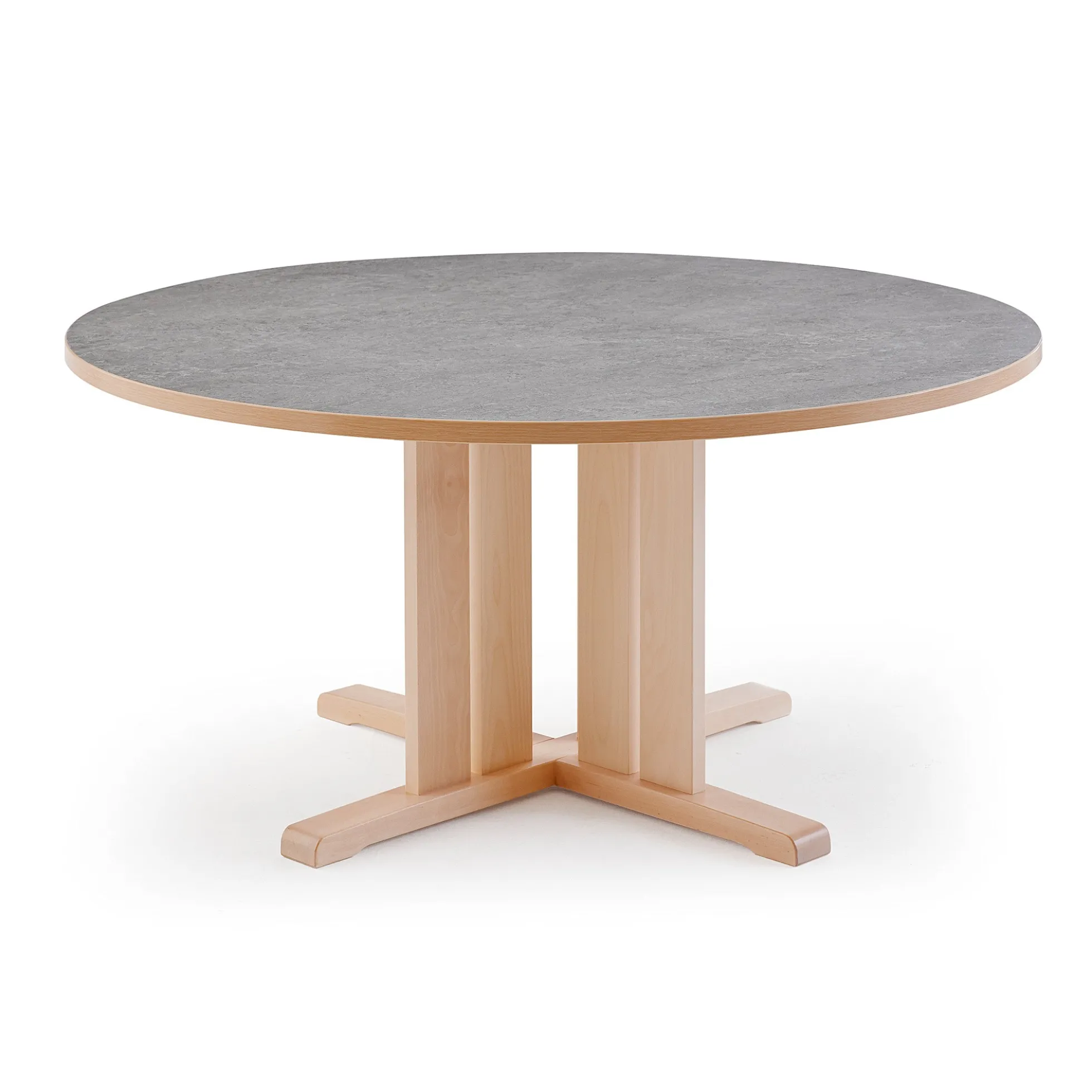 Pöytä KUPOL Ø1300x720 mm, harmaa linoleumi, koivu
