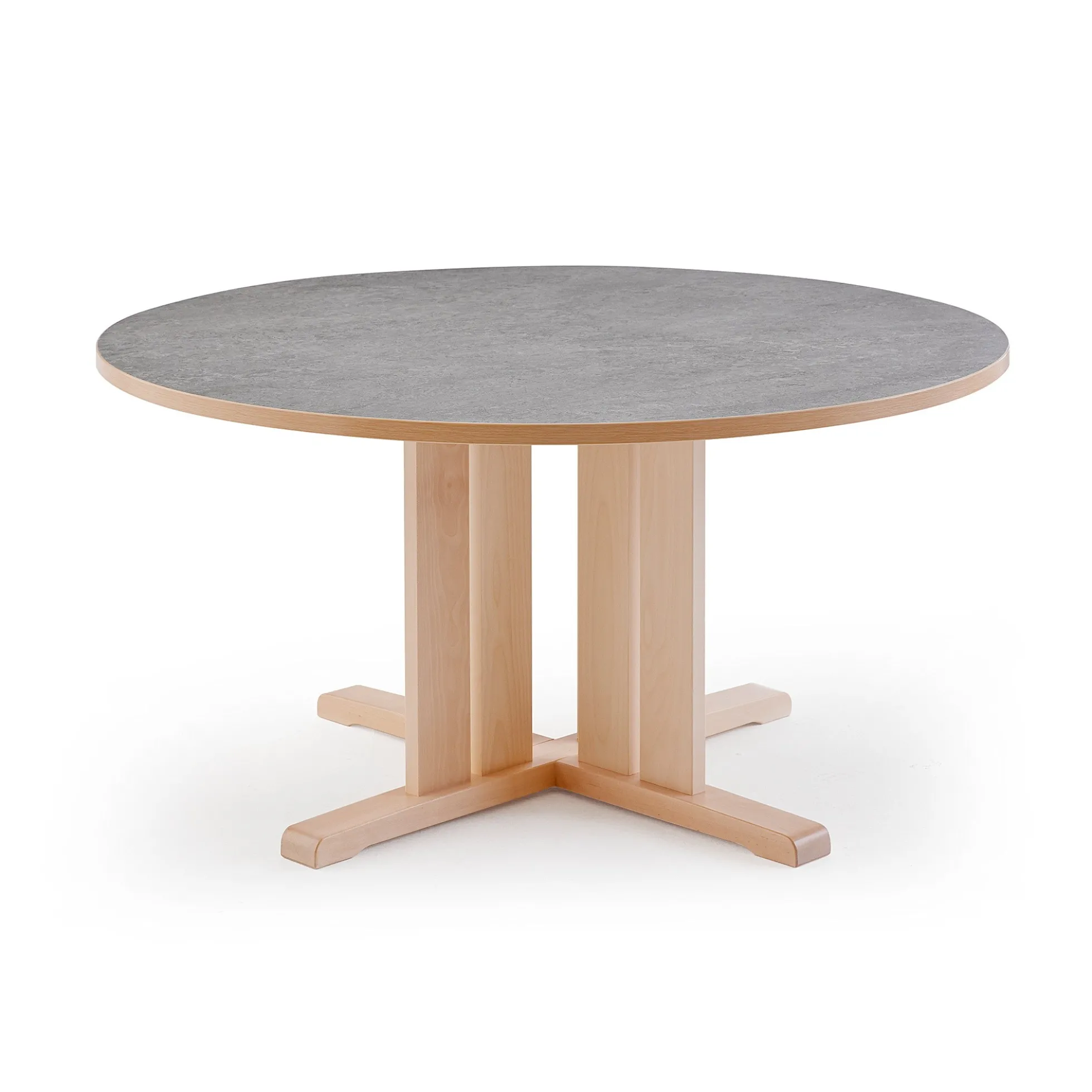 Pöytä KUPOL Ø1200x720 mm, harmaa linoleumi, koivu