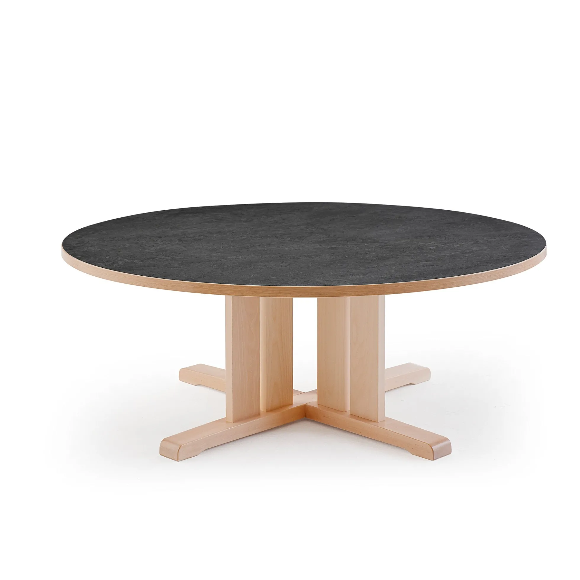 Pöytä KUPOL Ø1200x500 mm, tummanharmaa linoleumi, koivu