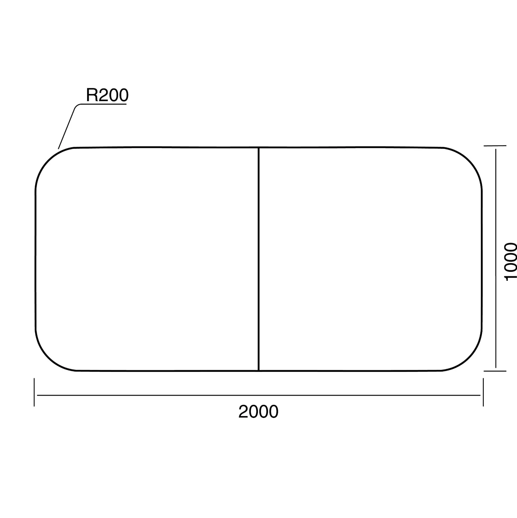 Pöytä METRIC Pyöristetyt kulmat, 2000x1000x720 mm, musta/valkoinen
