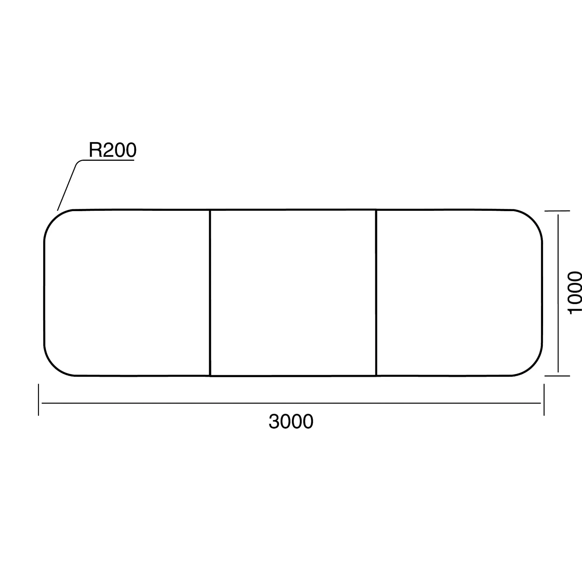 Pöytä METRIC Pyöristetyt kulmat, 3000x1000x720 mm, musta/valkoinen